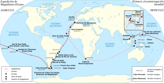 Cartografía de circunnavegación de Fernão de Magalhães e de Juan Sebastián Elcano.