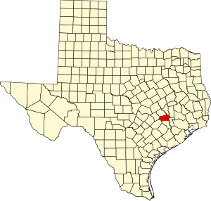 Map of Texas highlighting Washington County