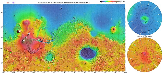 Topographic map of Mars, by NASA/JPL/USGS (edited by WolfmanSF)