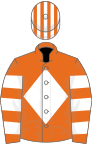 Orange, white diamond, hooped sleeves, striped cap