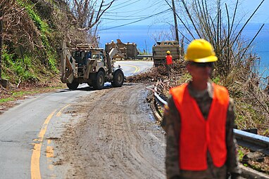 National Guard clearing debris in Yabucoa after Hurricane Maria in 2017