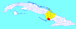 Santa Cruz del Sur municipality (red) within Camagüey Province (yellow) and Cuba