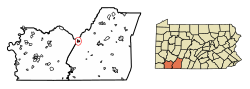 Location of Seven Springs in Somerset and Fayette Counties, Pennsylvania.