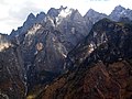 Jagged peaks rising from Yangtze River gorge Yunnan province.
