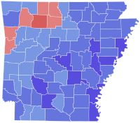 Map of County results of the 1986 Arkansas gubernatorial election.