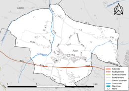 Carte en couleur présentant le réseau hydrographique de la commune