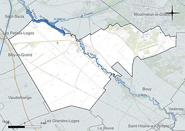 Carte en couleur présentant le réseau hydrographique de la commune