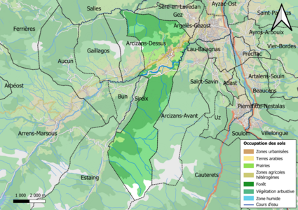 Carte en couleurs présentant l'occupation des sols.