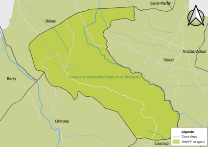 Carte de la ZNIEFF de type 2 sur la commune.