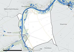 Carte en couleur présentant le réseau hydrographique de la commune