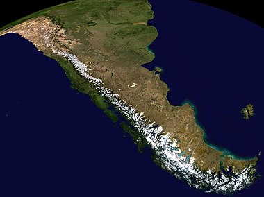 Composite satellite image of the southern Andes and Patagonia