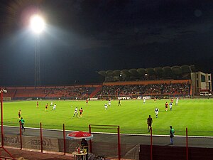 Interior view of the stadium-floodlights on