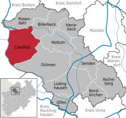 Läget för staden Coesfeld i Kreis Coesfeld