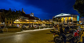 View towards the town hall at night