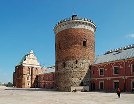 Courtyard of the Lublin Castle with the 13th-century keep and the 14th-century Holy Trinity Chapel