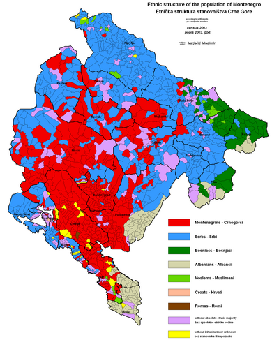 Mapa étnico de Montenegro, segundo o censo de 2003