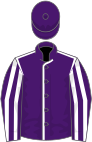 Purple, white seams, white sleeves, purple striped, purple cap
