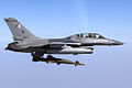 Lockheed Martin F-16B of the No. 11 Squadron drops 2000lb GBU-10s