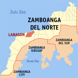 Map of Zamboanga del Norte with Labason highlighted