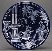 Characters from L'Astrée in the "Persian" white on blue, c. 1675