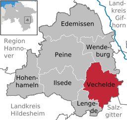 Läget för kommunen Vechelde i Landkreis Peine