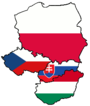 Carte des membres du groupe de Visegrad avec leurs drapeaux nationaux.