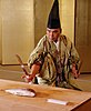 Chef Yoshimi Tanigawa of Kichisen demonstrating Ikama school knife ceremony