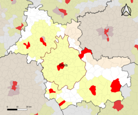 Localisation de l'aire d'attraction de Blois dans le département de Loir-et-Cher.