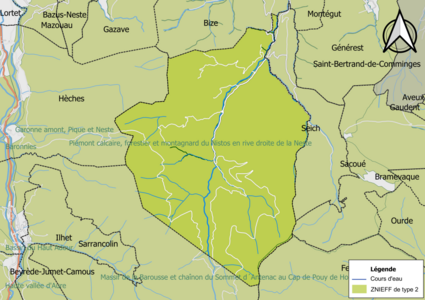 Carte des ZNIEFF de type 2 sur la commune.