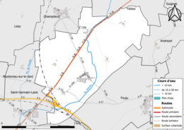 Carte en couleur présentant le réseau hydrographique de la commune