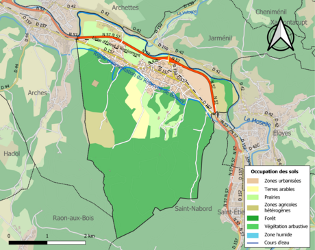 Carte en couleurs présentant l'occupation des sols.