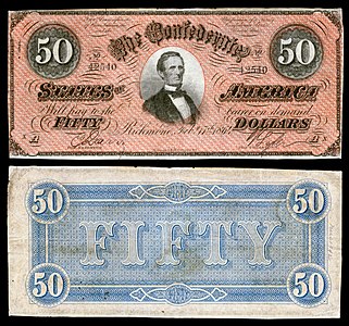 Fifty Confederate States dollar (T66), by Keatinge & Ball