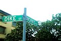 Directional street sign at the junction linking Dike Street with Works Road