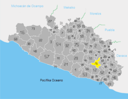 Localização de Acatepec no estado de Guerrero