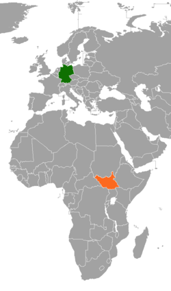 Map indicating locations of Germany and South Sudan
