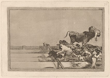 Unfortunate events in the front seats of the ring of Madrid, and the death of the mayor of Torrejón, by Francisco Goya