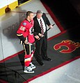 Iginla being presented with a silver stick