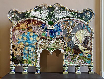 Russian Revival fireplace, by Mikhail Vrubel, 1899–1900, majolica, Palais des Beaux-Arts de Lille, Lille, France