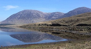 Looking north to Letterbreckaun (left), and Knocknahillion (right), across Lough Inagh