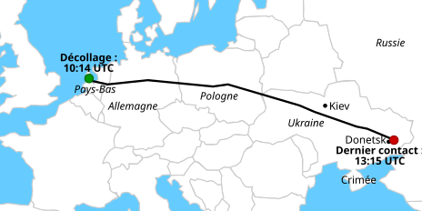 Route de l'avion jusqu'en périphérie de Donetsk.