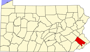Map of Pennsylvania highlighting Montgomery County