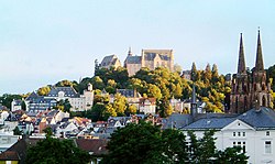 View of Marburg, dominated by the castle and St. Elizabeth's Church