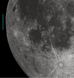 Photograph from Earth at full moon with Mare Orientale marked on the limb