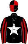 Black, white star, black and red striped sleeves, quartered cap