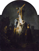 Rembrandt, Descent from the Cross, 1632-33 with a literally down to earth depiction (bottom left)