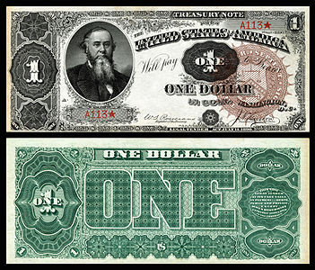 One-dollar Treasury Note from the series of 1890, by the Bureau of Engraving and Printing