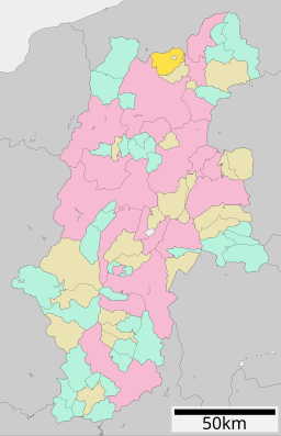 Shinanos läge i Nagano prefektur Städer:      Signifikanta städer      Övriga städer Landskommuner:      Köpingar      Byar