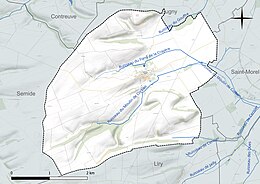 Carte en couleur présentant le réseau hydrographique de la commune