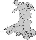 Map of the forty UK parliamentary constituencies in Wales last used before 2024.