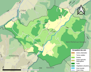 Carte en couleurs présentant l'occupation des sols.